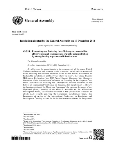 UN Resolution 69/228 Cover