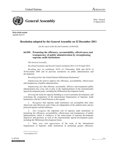 UN Resolution 66/209 Cover