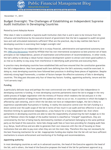 Budget Oversight: The Challenges of Establishing an Independent Supreme Audit Institution in Developing Countries