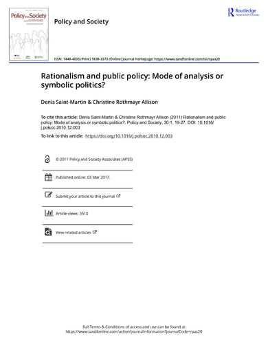 Rationalism and public policy: Mode of analysis or symbolic politics