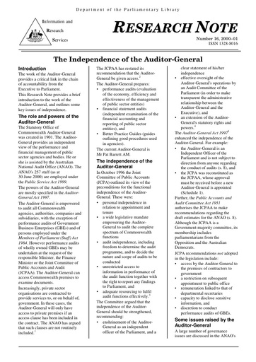 The Independence of the Auditor-General