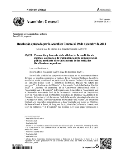 Resolución A/RES/69/228 de la ONU