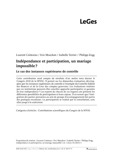 Indépendance et participation, un mariage impossible? Le cas des instances supérieures de contrôle