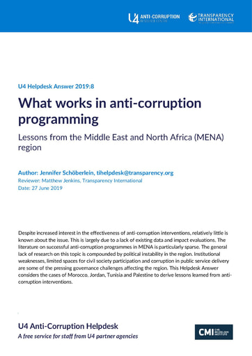 What works in anti-corruption programming: Lessons from the Middle East and North Africa (MENA) region