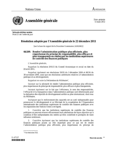 Résolution des Nations Unies A/RES/66/209