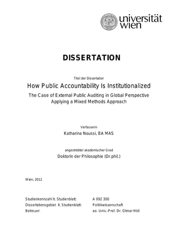How Public Accountability Is Institutionalized: The Case of External Public Auditing in Global Perspective Applying a Mixed Methods Approach